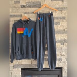 Aviator Nation Gray  Hoodie and Sweatpants Set Small Med Like New Cond.